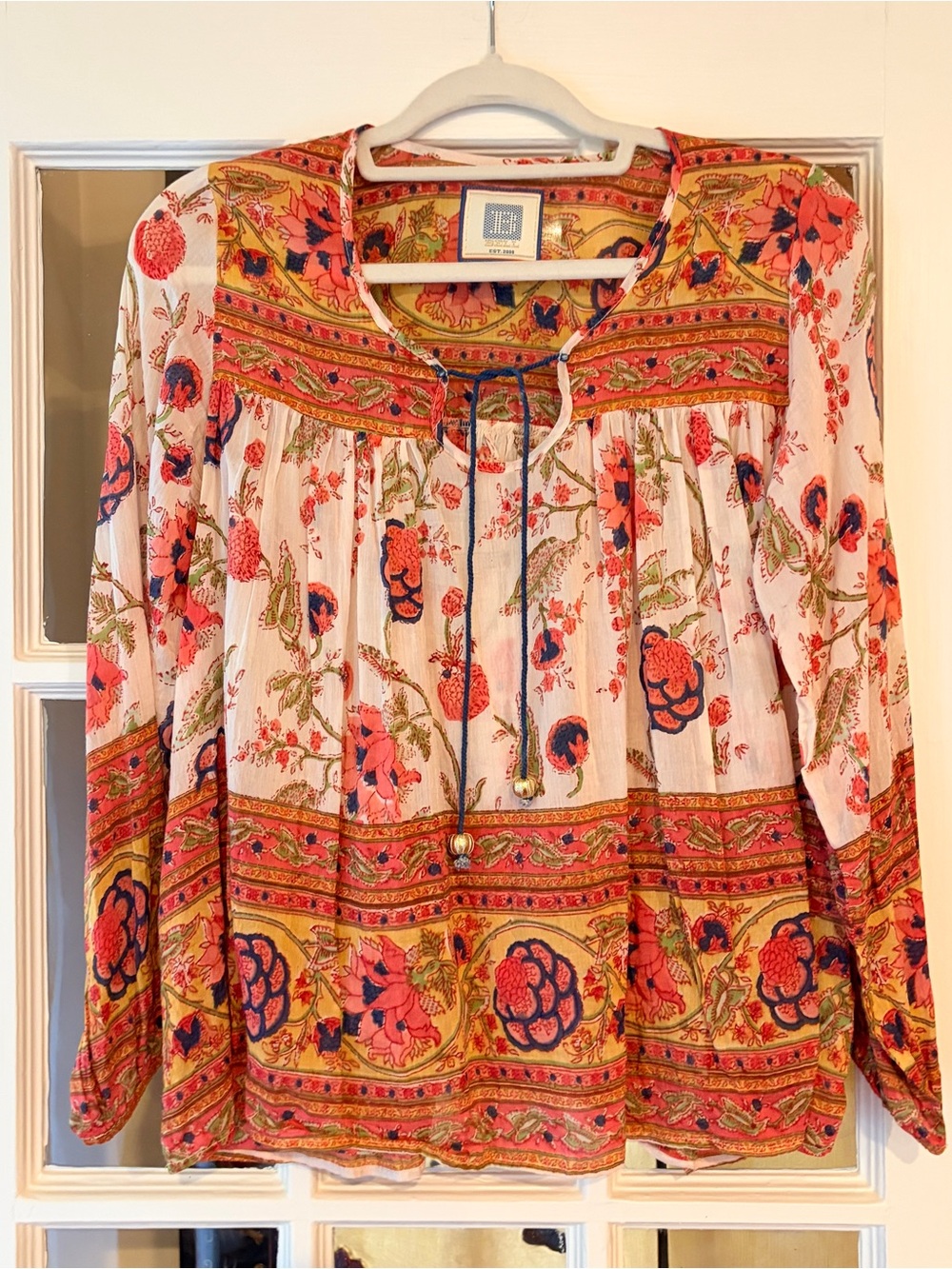 Bell Alicia Bell Peasant Top Floral Silk Cotton Boho Tassels Sz S